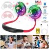 Neck Hanging Fan Hand Free Portable Aromatherapy USB Fans 360°Rotatable Rechargeable Dual Cooling Fans w/Color Changing Led