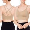 3Packs Women Cross Back Sport Bras Padded Strappy Medium Support Bras Sexy Fitness Tank Tops with Removable Pads for Gym Yoga Workout Running