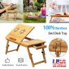 Bamboo Laptop Desk Breakfast Serving Bed Tray Foldable Leg Multi-Position Adjustable Tilt Surface Bed Lap Tray with Side Storage Drawer for Work Study