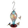 Glass Hummingbird Feeder 33OZ Hand Blown Hummingbird Feeder with 5 Flower Feeding Port Perch Ant Moat Hanging Hook S Hook Hemp Rope Cleaning Brush for