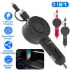 21W 3 In 1 Retractable Car Charger Fast Car Charger Mini Car Phone Charger with USB Port Type-C Cable LT & Micro Cable Fit For IOS Phone 15/14/13 And