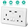 UK Wall Outlet Dual Wall Plug Socket Duplex 2.1A USB Wall Charger with Plug Switch Light Indicator