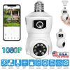 Dual Lens Security Camera E27 Light Socket Surveillance Camera 1080P WiFi IP Camera with APP Control AI Human Detection Full Color Night Vision Two-Wa
