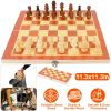 Folding Board Game Set Portable Travel Wooden Chess Set with Wooden Crafted Pieces Chessmen Storage Box 11.3"x11.3"