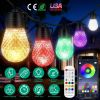 52.5FT Colorful Outdoor String Lights Smart RGB LED Patio Lights IP66 Waterproof Dimmable Hanging Light Bulbs with APP/ Remote Control 15 Bulbs