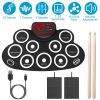 10 Pads Electric Drum Set Foldable 10-Drum Silicon Drum Kit Foldable Electronic Drum Pad Machine with Drum Sticks Headphone Jack Speaker Battery Dual-