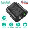 65W Type C Fast Wall Charger PD QC3.0 Adapter Fit for IOS Phone 14 13 12 11 Samsung S22 S21 Switch MacBook iPad
