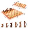 Folding Board Game Set Portable Travel Wooden Chess Set with Wooden Crafted Pieces Chessmen Storage Box 11.3"x11.3"