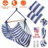 Hammock Hanging Chair Canvas Porch Patio Swing Seat Portable Camping Rope Seat Wooden Stick Hammock Chair with 2 Pillows 265LBS Load-bearing