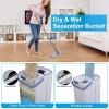 Mop Bucket with Wringer Set Flat Floor Mop Clean and Dry Separate Bucket 3 Replaceable Pads Hands Free Home Floor Cleaning Mop Reusable Washable Mop P