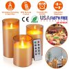 3Packs Flameless Candles Battery Operated Pillar Real Wax LED Glass Candle Warm White with Remote Control Timer