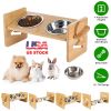 Bamboo Double Dog Raised Bowls 15° Tilt Elevated Dog Bowls with 4 Adjustable Heights 2 Stainless Steel Bowls Pet Feeder for Dogs Cats Rabbits