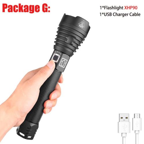 T20 Super Bright XHP90/XHP70 LED Flashlight High Lumens Zoomable Rechargeable Power Display Powerful Torch 26650 Handheld Light