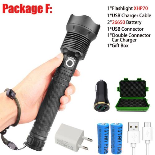 T20 Super Bright XHP90/XHP70 LED Flashlight High Lumens Zoomable Rechargeable Power Display Powerful Torch 26650 Handheld Light